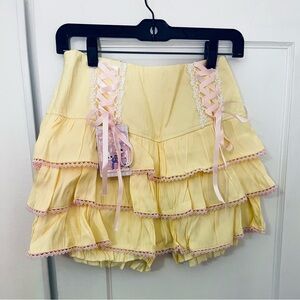 NWT - Kawaii Tiered Lace Up Cake Mini Skirt Yellow & Pink - M